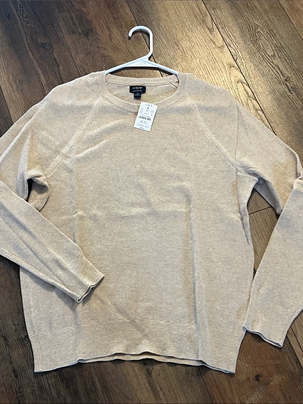 NWT M J. Crew 100% cotton Beige Lightweight Crewneck Sweater